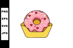 Pink Frosted Donut with Heart Sprinkles in Yellow Tray Vecto Product Image 1