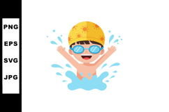 Boy swimming with yellow swim cap and blue goggles splashing Product Image 1