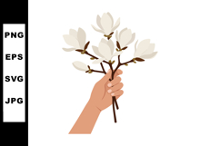 Hand Holding White Magnolia Flowers Vector Illustration with Product Image 1