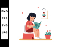 Girl Sitting on Potty Reading Book Illustration with Plant a Product Image 1