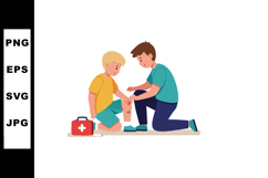 Boy Helping Injured Child First Aid Care and Support Illustr Product Image 1