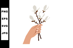 Hand Holding White Magnolia Flowers Illustration with Brown Product Image 1