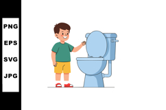 Young boy standing near toilet bowl illustration with cheerf Product Image 1