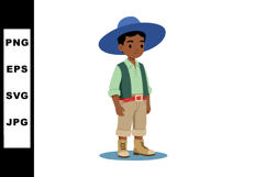 Boy in blue hat green shirt beige pants standing vector illu Product Image 1