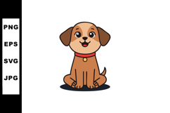 Cute brown puppy dog sitting with red collar cartoon style v Product Image 1