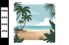 Tropical beach landscape with palm trees and ocean horizon i Product Image 1