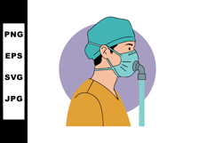 Medical worker wearing surgical mask and scrub cap with oxyg Product Image 1