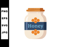 Honey jar vector illustration with orange hexagons and blue Product Image 1