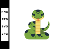 Green snake cartoon illustration with black spots and red to Product Image 1