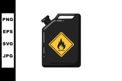 Black Fuel Canister with Yellow Flammable Warning Sign Vecto Product Image 1