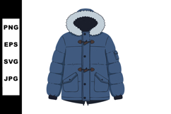 Blue winter parka jacket with fur hood vector illustration f Product Image 1