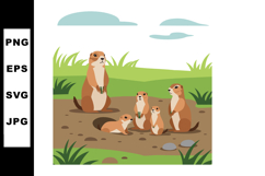 Prairie dog family group in natural habitat with grass and s Product Image 1