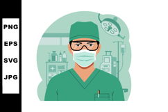 Medical surgeon doctor in green scrubs and mask in hospital Product Image 1