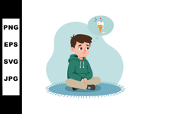 Sad boy in green hoodie thinking about ice cream vector illu Product Image 1