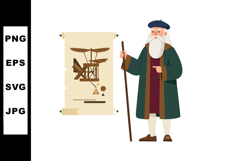 Leonardo da Vinci presenting flying machine sketch vector il Product Image 1