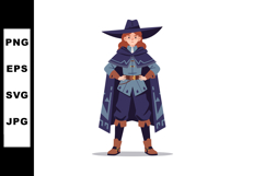 Female wizard character in blue cloak and wide hat fantasy c Product Image 1