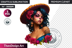 La Catrina Day of the Dead, Sugar Skull Clipart, mexican png Product Image 1