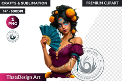 La Catrina Day of the Dead, Sugar Skull Clipart, mexican png Product Image 1