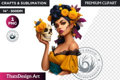 La Catrina Day of the Dead, Sugar Skull Clipart, mexican png Product Image 1