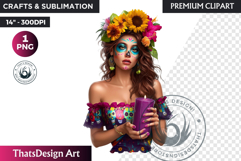 La Catrina Day of the Dead, Sugar Skull Clipart, mexican png Product Image 1