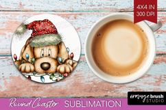 Labrador Tangled In Christmas Lights Round Coaster Funny PNG Product Image 1