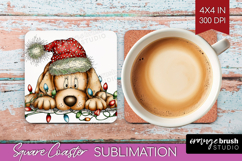 Labrador Tangled In Christmas Lights Square Coaster Funny Product Image 1