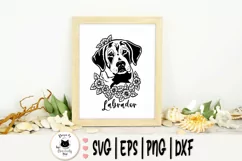 labrador with flowers outline drawing on a framed decor