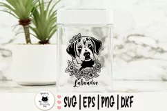 labrador with flowers outline drawing on a glass jar