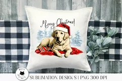 winter sublimation design with labrador shown on a pillow