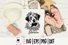 labrador with flowers outline drawing on a tote bag