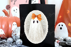 Vintage Lace Ghost Bow PNG Product Image 5