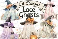 Lace Ghost Halloween Clip Art, Cute Creepy Ghost PNG Product Image 1