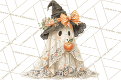 Lace Ghost Halloween Clip Art, Cute Creepy Ghost PNG Product Image 4
