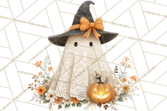 Lace Ghost Halloween Clip Art, Cute Creepy Ghost PNG Product Image 3