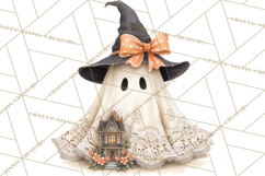 Lace Ghost Halloween Clip Art, Cute Creepy Ghost PNG Product Image 5
