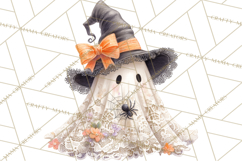 Lace Ghost Halloween Clip Art, Cute Creepy Ghost PNG Product Image 4