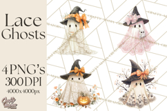 Lace Ghost Halloween Clip Art, Cute Creepy Ghost PNG Product Image 1