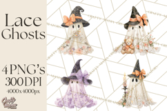 Lace Ghost Halloween Clip Art, Cute Creepy Ghost PNG Product Image 1