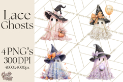 Lace Ghost Halloween Clip Art, Cute Creepy Ghost PNG Product Image 1