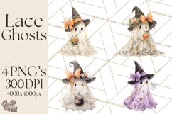 Lace Ghost Halloween Clip Art, Cute Creepy Ghost PNG Product Image 1