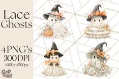 Lace Ghost Halloween Clip Art, Cute Creepy Ghost PNG Product Image 1