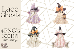Lace Ghost Halloween Clip Art, Cute Creepy Ghost PNG Product Image 1