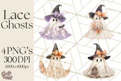 Lace Ghost Halloween Clip Art, Cute Creepy Ghost PNG Product Image 1