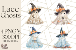 Lace Ghost Halloween Clip Art, Cute Creepy Ghost PNG Product Image 1