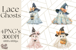 Lace Ghost Halloween Clip Art, Cute Creepy Ghost PNG Product Image 1