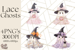 Lace Ghost Halloween Clip Art, Cute Creepy Ghost PNG Product Image 1