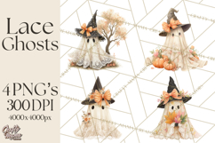 Lace Ghost Halloween Clip Art, Cute Creepy Ghost PNG Product Image 1
