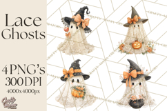 Lace Ghost Halloween Clip Art, Cute Creepy Ghost PNG Product Image 1