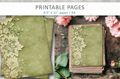 Vintage Green Lace Junk Journal Pages, scrapbook paper Product Image 3