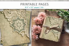 Vintage Sage Green Lace paper backgrounds, scrapbook paper Product Image 3